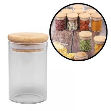 Imagem de Mini Pote Hermético Porta Mantimento Vidro Borossilicato Tampa Bambu 90ml - Wolff
