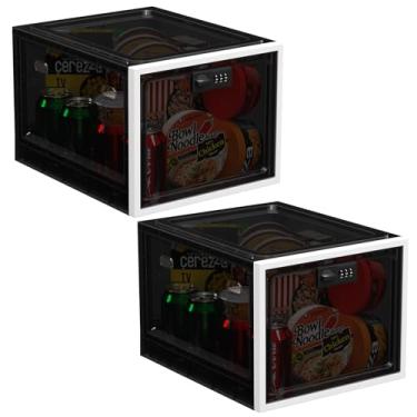 Imagem de iBune Pacote com 2 caixas grandes para medicamentos, caixas de medicamentos, caixa de armazenamento com trava para lanche de alimentos de geladeira com trava para itens pessoais de telefone, preto