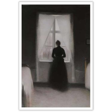 Imagem de Pôster retrô cinza estilo gótico Halloween melancolia escuro estilo universitário pintura de terror adequado para meninos e meninas sala de estar quarto dormitório decoração de escritório 30 x 40 cm