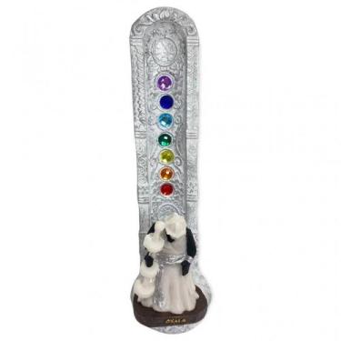 Imagem de Incensario 7 chakras branco vertical Oxalá branco 22 cm em resina - Lu