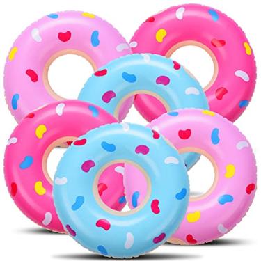 Imagem de Civaner Mini decorações infláveis de festa de donuts, boias de piscina, tubos infláveis multicoloridos para crianças, adultos, decoração de festa de aniversário, piscina na praia (6 pacotes)