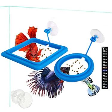 Imagem de 2 anéis de alimentação de peixes, alimentador flutuante seguro para peixes, círculo azul, com ventosa fácil de instalar aquário, toalhas de aquário de forma quadrada e redonda - para Guppy, Betta
