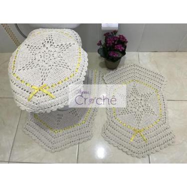 Imagem de Jogo de Banheiro Crochê Estrela com Fita - Myrna Crochê, Amarelo