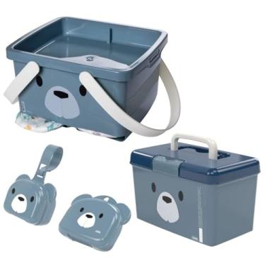 Imagem de Conjunto Infantil Porta Fraldas Descartáveis com abertura tipo fenda, Tampa com travas e Alças de Transporte + Maleta Farmácia com Tampa Basculante, Trava de Segurança e Alça de Transporte + Porta Chupeta de Viagem com Tampa Basculante, Fechamento de Pressão e Alça de Transporte + Saboneteira Infant