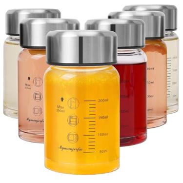 Imagem de Pacote com 6 garrafas de suco de vidro de 290 ml - Garrafas de água de vidro de boca larga com tampas - para sucos, vitaminas, leite, proteínas, sem BPA, reutilizáveis, tampas de aço inoxidável, à