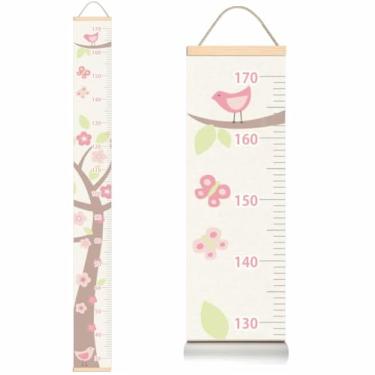 Imagem de Régua Do Crescimento Infantil Menina Árvore Pássaros Canvas Pendurar Galho - Medir Altura