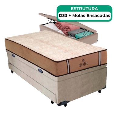 Imagem de Bicama Baú Solteiro E Colchão Madrid Molas Vstore 88x188x28