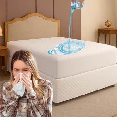 Imagem de Capa Protetor de Colchão 100% Impermeável QUEEN Premium Antiácaro e Fungos Branco Matelado 4 Camadas de Proteção Não Esquenta Não faz Barulho ‎198 x 158 x 35 cm