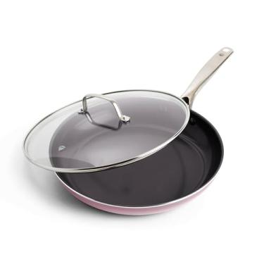 Imagem de Blue Diamond Frigideira antiaderente de 30 cm com tampa, panelas e frigideiras antiaderentes de cerâmica com infusão de diamante, sem PFAS e PFOA, segura para lava-louças e forno, aquecimento uniforme