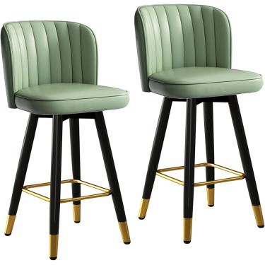 Imagem de Conjunto de 2 barstões de barstool de cadeiras altas, bancos de balcão de cozinha modernos com couro estofado, moldura de metal e apoio para os pés de ouro, verde, 65 cm