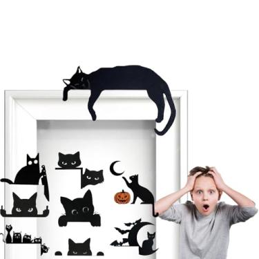 Imagem de RandJ Topper De Porta Para Gatos, Nova Decoração Halloween Em Metal Preto Adorável Cantos E Janelas Casa (Placas Decorativas Gato Dormindo)