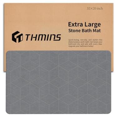 Imagem de THMINS Tapete de banho de pedra extragrande, tapete de banho antiderrapante de 81 cm x 50 cm, tapete de banho de pedra de terra diatomácea, super absorvente, secagem rápida para banheiro/cozinha