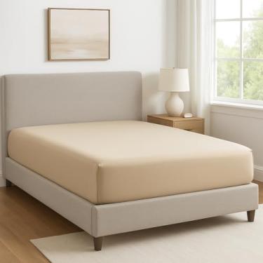 Imagem de Lençol Casal com Elástico 600 Fios Egípcio 100% Algodão – Tecido Premium e Toque Macio (Bege)