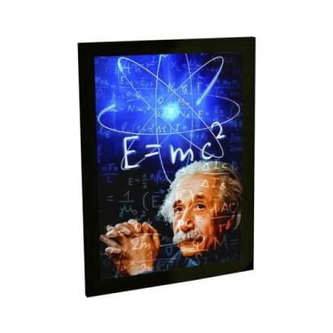 Imagem de Quadro Decorativo Albert Einstein E = Mc2 Ilustração Azul Poster Quarto Sala