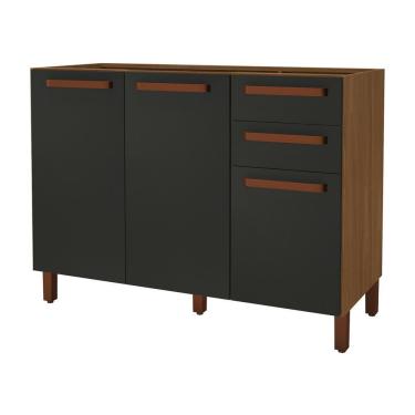 Imagem de Balcão De Cozinha Monza 120cm 3 Portas E 2 Gavetas Freijó-chumbo Sem Tampo - Indékes Freijó-chumbo