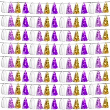 Imagem de Hysilla Guirlanda De Borlas Para Decoração Festa Roxa E Dourada 8P, Faixas Carros Alegóricos, Despedida Solteira, Casamento, Aniversário, Halloween, Natal, Chá Panela/Chá Bebê