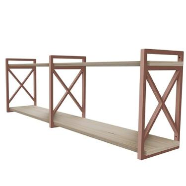 Imagem de Prateleira estilo industrial 20cm x 115cm - Kit Completo Madeiras - Suporte(ROSE GOLD)