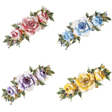Imagem de Textention 4 peças de presilhas de cabelo para mulheres e mulheres, presilhas de strass de cristal de flores de verão acessórios de grampo de cabelo moderno prendedor de rabo de cavalo para uso diário