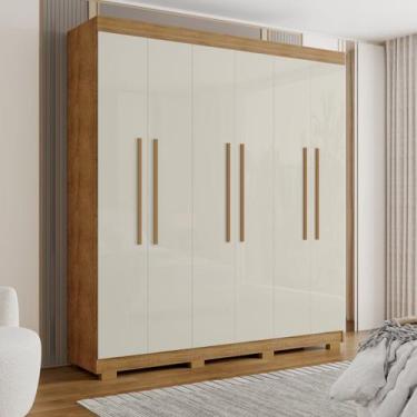 Imagem de Guarda Roupa Casal 2m 6 Portas 4 Gavetas Porto Bello Cedro e Areia - R