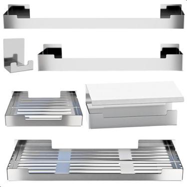 Imagem de Kit de Acessórios Para Banheiro 6 Peças Adesivo Inox F.ELG - FassinSho