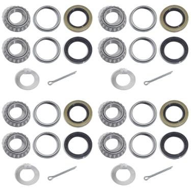Imagem de GREPSPUD 4 conjuntos para kits de rolamentos de cubo de reboque de eixo de 1-1/40.6 cm, conjunto de rolamentos L44649/L44610 com arruelas de pino de eixo estilo D, 12192TB 15192TB vedações de graxa