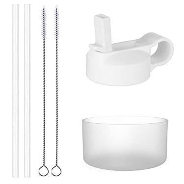 Imagem de The Mass Tampa de canudo e bota para garrafa de água Hydro Flask boca larga e outras marcas (serve para boca larga de 32/1,134 g, tampa branca e bota branca transparente)