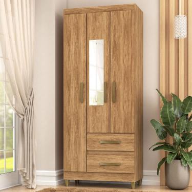 Imagem de Guarda-Roupa Solteiro Rinaldi 3 Portas 2 Gavetas com Espelho Marrom - Pnr Móveis