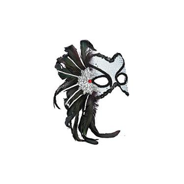 Imagem de Forum Novelties Meia máscara feminina estilo Karneval com penas, Prata/preto, tamanho nico