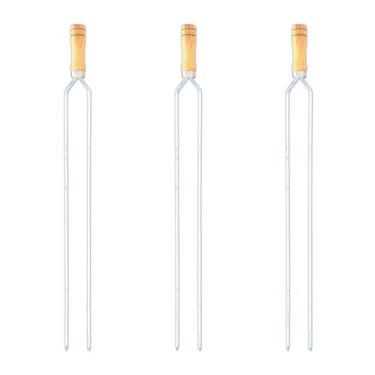 Imagem de Kit 03 Pçs Espeto Churrasco Alumínio Duplo Quadrado Reforçado Cabo Mad