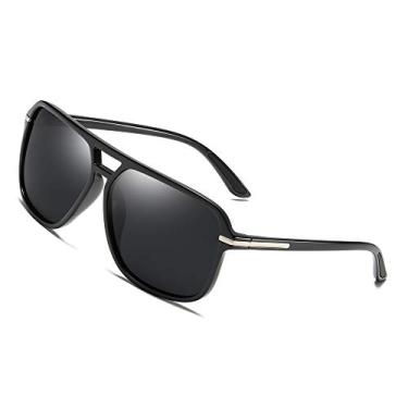 Imagem de Óculos de sol polarizados masculinos aviador dirigir mulheres óculos de sol retangular vintage, Black Lens (Rubber Coating Ear Pieces), normal