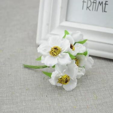 Imagem de Flores artificiais de cerejeira, vaso de carro para casamento, decoração de casa, buquê de noiva, plantas de seda artesanais (branco)