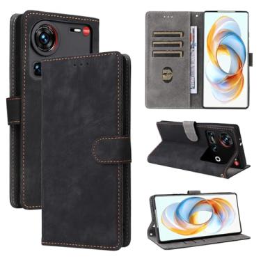 Imagem de Capa compatível com ZTE Nubia Z70S Ultra, compatível com ZTE Nubia Z70 Ultra, couro PU, capa flip preta