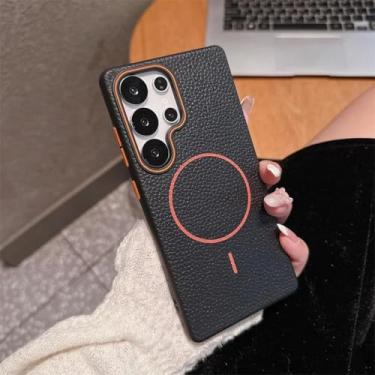 Imagem de YOGISU Capa magnética de couro TPU com textura fosca para Samsung Galaxy S24 Ultra, à prova de choque (para Samsung Galaxy S24 Ultra/preto)