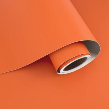 Imagem de VaryPaper Papel de parede laranja fosco de 39,9 cm x 199,9 cm para paredes de armários papel de parede de cor sólida decorativo impermeável papel de parede de vinil autoadesivo removível para quarto