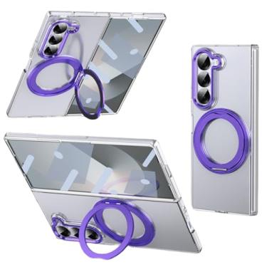 Imagem de Capa para Galaxy Z Fold6 com suporte magnético giratório 360° e carregamento sem fio, transparente e à prova de choque (para Galaxy Z Fold6/5)