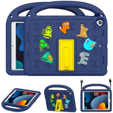 Imagem de AGROMI Capa infantil para iPad 9ª/8ª/7ª geração, 10,2 polegadas 2021/2020/2019, com alça antiderrapante embutida/suporte dobrável/alça de ombro, capa protetora à prova de choque infantil para iPad