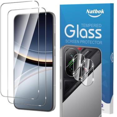 Imagem de Natbok Pacote com 2 + 2 protetores de tela para Xiaomi Poco F7 com protetor de lente de câmera, filme de vidro temperado 9H de cobertura total, resistente a arranhões, sem bolhas para protetor de tela