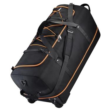 Imagem de Mochila esportiva dobrável com rodas e parte inferior acolchoada, bolsa de viagem à prova d'água com alças estendidas, Laranja, Bolsa de viagem com rodas, mala de viagem com