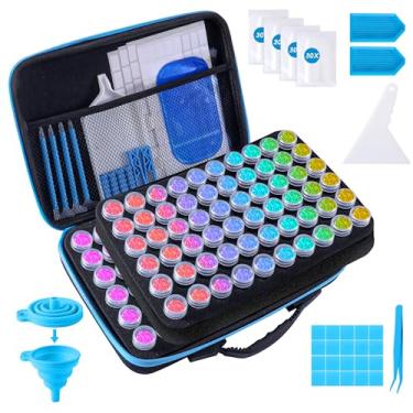 Imagem de LYMUSUMI Recipientes de armazenamento Diamond Art 120 compartimentos acessórios e ferramentas de pintura de diamante caixas organizadoras de contas portáteis para adultos (azul)