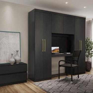 Imagem de Guarda Roupa Casal 6 Portas 2 Gavetas Porto Preto com Escrivaninha - C