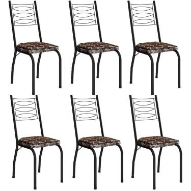 Imagem de Kit 6 Cadeiras Aço Carbono Tubular Metálica Acabamento D-25 Luana Preto-mosaico Palha
