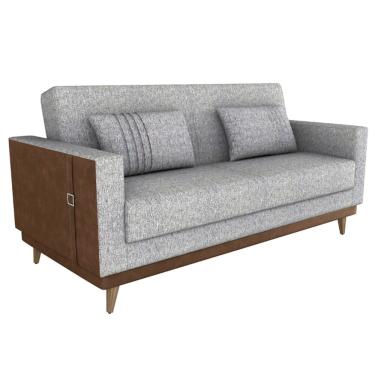 Imagem de Sofa Cama 2 Lugares 203 cm Linho Plano Milenum Palha Corino Whisk Milani Store