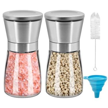 Imagem de 2 peças de moedor de pimenta ou moedor de pimenta, moedor de sal manual recarregável com grossura ajustável, moedor de pimenta preta feito de aço inoxidável, sal do Himalaia e moedor de sal marinho (2