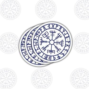 Imagem de Adesivo de vinil com símbolo de runa Vegvisir Vegvisir com 3 peças com símbolo de proteção da mitologia nórdica impermeável para laptop, carro, diário, capa de telefone presente para fãs da cultura