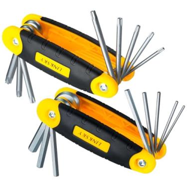 Imagem de Kit Chave Allen e Torx 2 em 1, Tipo Canivete, Aço CRV, Cabo Ergonômico Amarelo e Preto