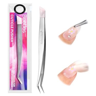 Imagem de Beetles Pinça de adesivo profissional - Pinça de arte de unha de extremidade dupla, ponta curva pegar pérolas strass, adesivos de pressão de ponta de silicone, ferramenta de arte de unhas, pinças de