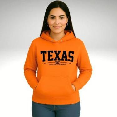 Imagem de Moletom Unissex Canguru Blusas de Frio Casaco Fechado Liso Estampado Texas-Unissex