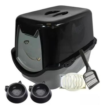 Imagem de Caixa Areia Fechada Banheiro Toalete Sanitário Gato Antiodor(Black)