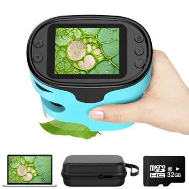 Imagem de Microscópio de bolso 1000X para crianças – tela 4K de 5 cm, mini escopo digital com kit de slides, microscópios portáteis de laboratório recarregáveis, para crianças de 4 a 12 anos, estudantes e