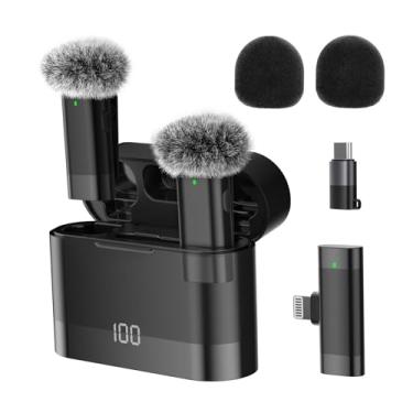 Imagem de moudou Microfone de lapela sem fio para iPhone, PC, telefone, mini microfono, microfone de lapela inalambrico com alcance de 30,5 m, capa de carregamento de bateria 50H para gravação de vídeo Vlog de